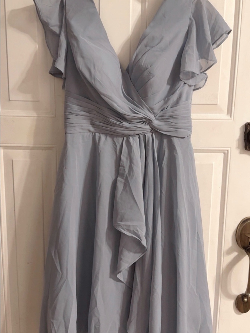 Light Blue Chiffon Midi Dress with Twist-Waist Detail